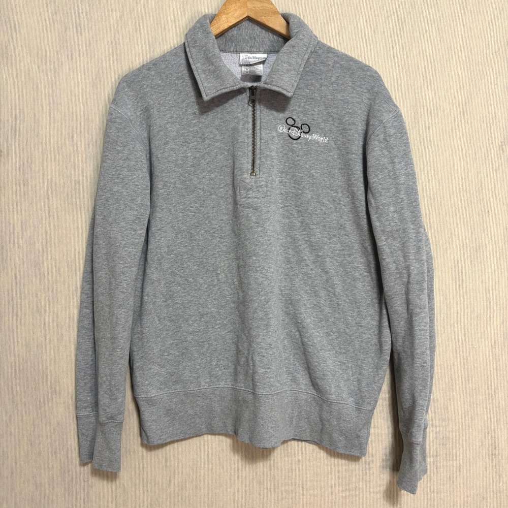 Walt Disney World Quarter Zip Pullover Gray Mickey Mouse Embroidered Fleece M